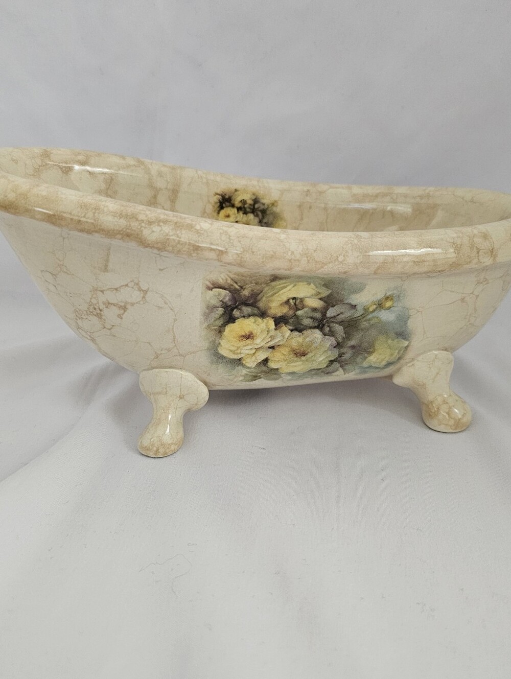 Vintage Ceramic Athena Claw Foot Tub Soap Dish Floral Cottagecore  Made in USA